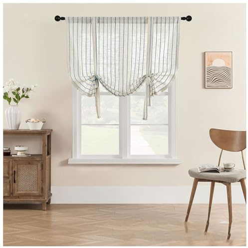 XYUERU Raffrollo vertikal gestreift,römisch Leinen zum Binden Raffgardinen | Bändchenrollo Scheibengardinen Vorhan Halbtransparent Raffgardinen für Schlafzimmer, Balkon Wohnzimmer Küche(80x140cm)