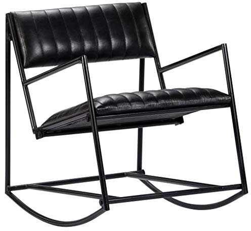 Generico Kangqiling 282905 Schaukelstuhl, schwarz, aus echtem Leder, Schwarz