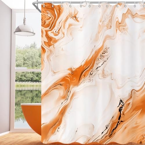 GCIREC Duschvorhang, 180x200cm, Orange Moderne Abstrakte Kunst Aquarell Marmor Farbverlauf Wasserdichter Stoff Maschinenwaschbarer Badezimmervorhang mit Haken