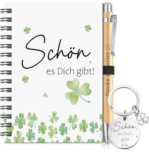 Sinmoe 3er Set Dankeschön Geschenke für Freund Kollegen | Inklusive Spiral Notizbuch, Mit Kugelschreiber und Schlüsselanhänger, Schön Es Dich Gibt, Ideal für Geburtstag