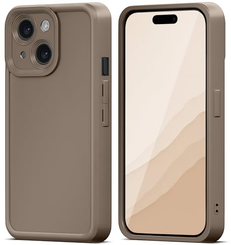 Moozy RimUP Hülle für iPhone 15, Flexibler TPU Bumper Handyhülle Schutzhülle, Erhöhte Kanten für zusätzlichen Schutz, Präzise Ausschnitte und Kameraschutz, Case Cover, Taupe-Grau