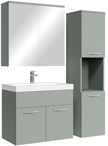 Badplaats B.V. Conjunto de Muebles de baño Montreal 60 cm - Verde Mate - Mueble bajo Lavabo con Armario con Espejo y Armario Lateral
