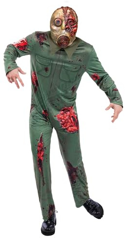 Smiffys Revenge Killer Gas Mask Zombie Costume for Adults, Scary Halloween Fancy Dress | Bloody Jumpsuit Creepy Gas Mask, Undead Horror Outfit for Haunted House Parties & Zombie Walks Large - Xlarge