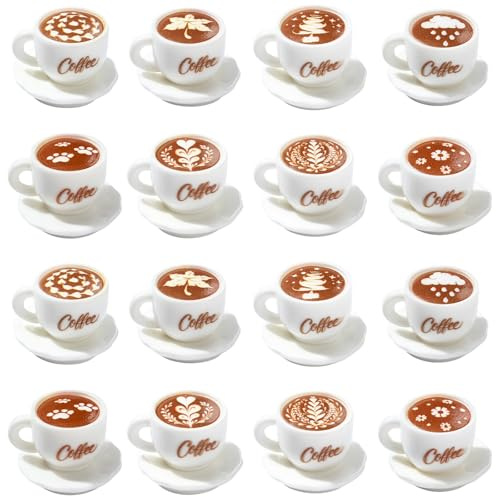 Stiesy Lot de 64 assiettes blanches et tasses à café miniatures - 9 styles - Décoration pour boulangerie, vitrine, café, comptoir