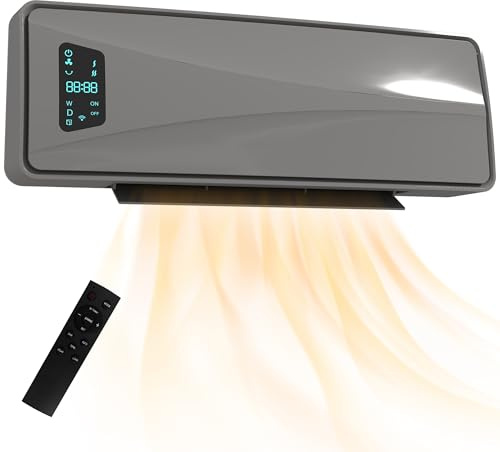 HOMCOM Electric Heater, 2000W Ceramic Wall Mounted Space Heater with Fan, Adjustable Thermostat, Weekly Timer, Oscillation, Open Window Detection, 24H Timer, Remote Control, Grey