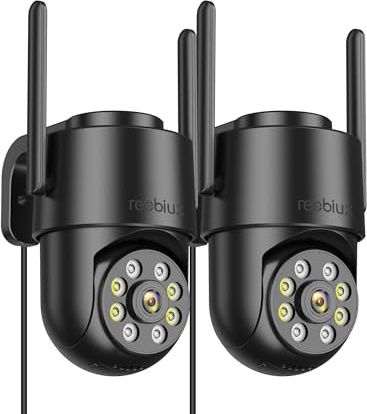 Reobiux 2K Überwachungskamera Aussen,Kamera überwachung aussen mit Farbige Nachtsicht,2.4Ghz WiFi,Bewegungserkennung,Alarm,Kabelgebunden,2-Wege Audio,USB,IP66,3m Kabel für Garage/Garten/haustür