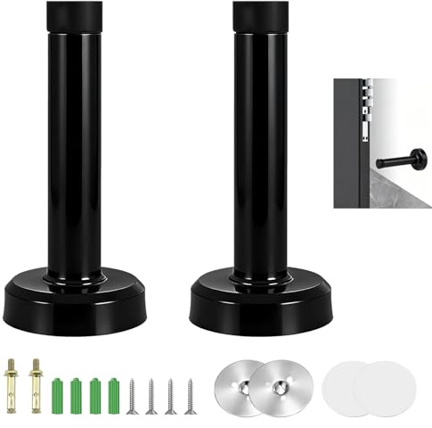 2 Pack 95mm Door Stop Black, Heavy Duty Stainless Steel Door Stops, Wall Mounted Door Stops Matte Black Durable Stainless Steel Door Stoppers with Concealed Fixings to Reduce Noise for Home Office