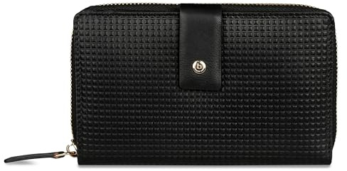 bugatti Noemi Damen-Geldbörse L aus Leder, großes Portemonnaie für Frauen mit RFID-Schutz, schwarz