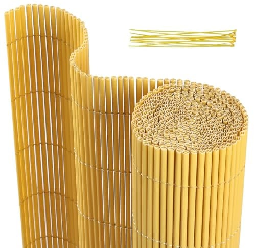 Monucep PVC Sichtschutzmatte 100x300cm, Sichtschutzzaun Privatsphäre Wetterfest für Garten, Terrasse, Balkon Sichtschutz mit Kabelbindern, Balkonsichtschutz mit Verstärkungsrippe, Bambus