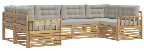 vidaXL Outdoor-Sofagarnitur mit Kissen 6 pcs Weiß und Hellgrau, Gartenmöbel, modernes Outsidesofa, modulares Set für die Terrasse, bequemes Lounge-Feeling