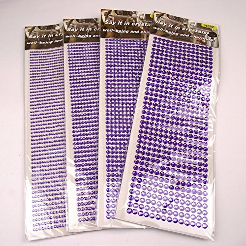 Meena Supplies Up to 1350x Stick On Self Adhesive Rhinestones - (Purple, 6mm x504 pcs)