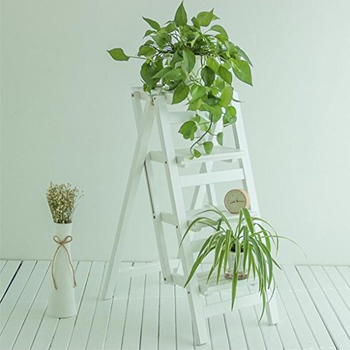Tritthocker Klappstufen Hockerleiter Holz Multifunktionale Home Holz 4 Schritt Klappleiter Hocker Trapez Blumenständer (Farbe : Weiß)