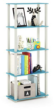 Furinno Turn-S-Tube 5-stufiges, werkzeugloses Aufbewahrungssystem, Hellblau | Bücherregal mit Vierkantrohren, Regalsystem für Ordnung für Wohnzimmer und Homeoffice