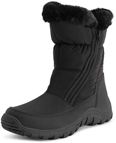 Polar Donna Memory Foam Doppia Apertura Con Zip Nylon Impermeabile Di Spessore Pelliccia Ecologica Foderato Inverno Pioggia Neve Stivales - Nero - UK3/EU36 - YC0663