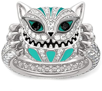 4.08 Karat Cheshire Katzenringe für Frauen Sterling Silber Emaille Ringe Handgemachte weiße Diamant Tierringe Braut Set Hochzeit Verlobung Jubiläumsversprechen (57 (18.1))