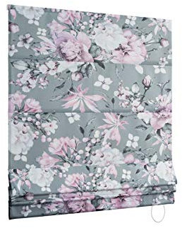 KSHANDEL24 Premium RAFFROLLO FALTROLLO Blumen GRAU Weiss ROSA LILA Jalousie (140x240 cm)