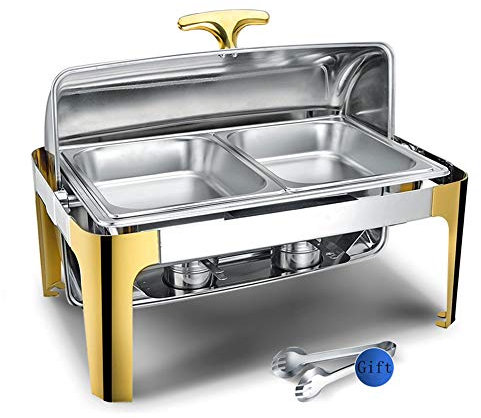 Aprilhp Buffet Server and Warming Tray, Food Warmers for Parties Buffets, 8 Quart Stainless Steel Chafers and Buffet Warmers Sets Buffet Server Chafing Dishes, Full Size with 1/2 Inserts, Silver