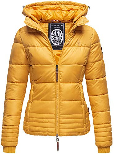 MARIKOO Damen Übergangsjacke Steppjacke Winterjacke gesteppt Outdoorjacke Kapuze 9 Farben XS - XXL SOLE (S, Gelb)