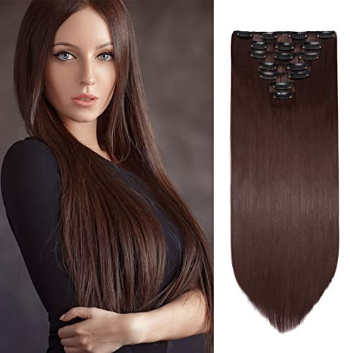 Cybelleza Clip in Extensions wie Echthaar Haarverlängerung Haarteil 8 Tressen Glatt Günstig Haarverdichtung Synthetische Haare (Dunkles Goldbraun)
