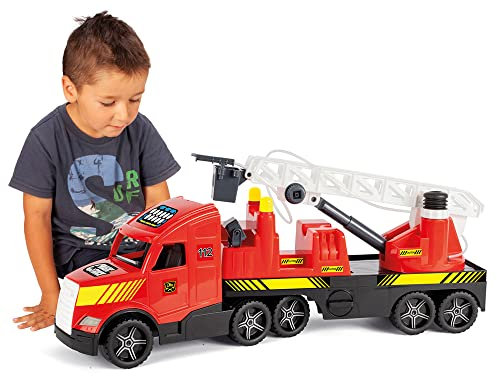 Wader 36220 - Magic Truck Feuerwehr mit ausziehbarer Leiter und Wasserspritze, fluoreszierende Lichter, ab 3 Jahren, ca. 79 cm, ideal als Geschenk für kreatives Spielen