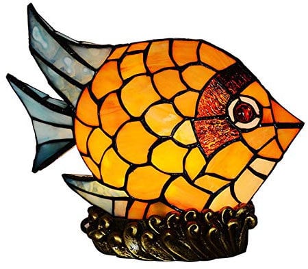 GDLight 9-Zoll-Tiffany-Art-Karikatur-Fisch-Nacht-Lampen Kunst Buntglas Kleine Tischlampe Handgefertigte Kinder Nachtlichter für Wohnzimmer Schlafzimmer Schreibtisch Cafe Bar, Max15W