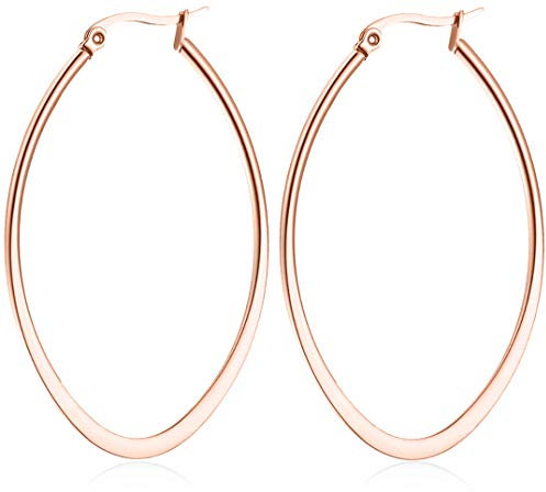 day.berlin Damen Creolen Drop in Rosegold 18k vergoldet, große Ohrringe oval aus 316L Edelstahl 5,4cm x 3,8cm / 2mm stark, nickelfrei und wasserfest