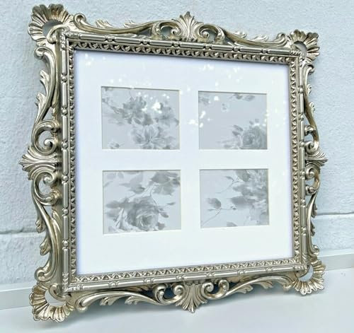 artissimo Wandspiegelrahmen Bilderrahmen Barock Antik Silber 38 x36 cm Prunk auch als Spiegel Badspiegel Flurspiegel Antik