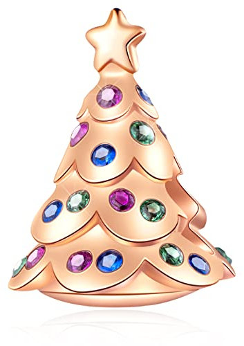 CRISNATA Rose Gold Christmas Tree Charms with Colorful CZ, fits 2025 Xmas Bracelet, 925 Sterling Silver Festive Xmas Decoration Beads, Gifts for Friends/Mum/Daughter/New Year