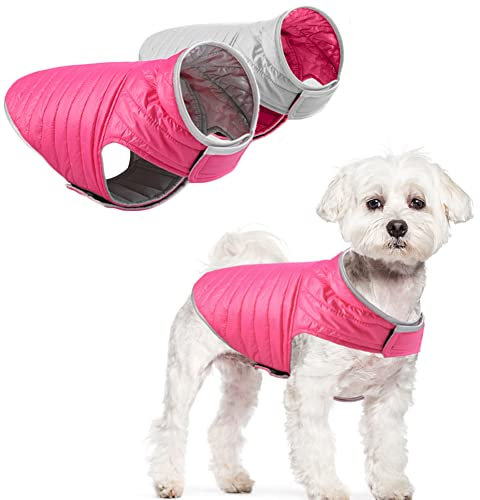 meioro Hundemantel Wendbarer Hundejacke Wasserdicht Winddichte Hunde Wintermantel Reflektierende Hundepullover Warme Winterjacken Leichte Hundekleidung Geeignet für Outdoor-Aktivitäten (S, Rosa+Grau)