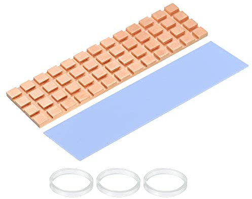 sourcing map Copper Heatsink 70x20x2mm with Thermal Pad and Rubber Ring for M.2 SSD Memory, PC, Laptop Cooler 1 Set