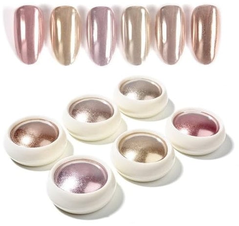 Chrome Nail Powder Set,6 Boxes Nail Art Metallic Mirror Effect Powder,Shiny Nail Glitter Powder for Nail Art Gel Polish Design Decoration (Nail Powder F)