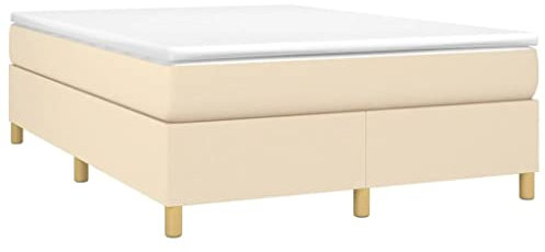 vidaXL Cadre de Lit, Lit Rembourré, Lit Double avec Sommier à Lattes, Lit Adulte de Chambre à Coucher, Moderne, Crème 140x190 cm Tissu