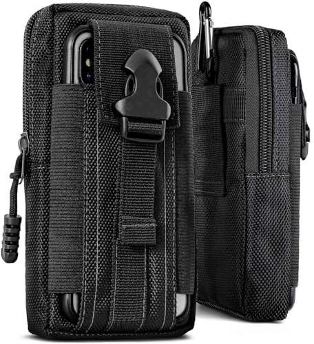 ONEFLOW Survival Case für iPhone 12/12 Pro Handy Gürteltasche aus Nylon mit Karabiner, Taktische EDC Tasche mit Gürtel Halterung, Etui Handyhülle Outdoor Handytasche, Schwarz