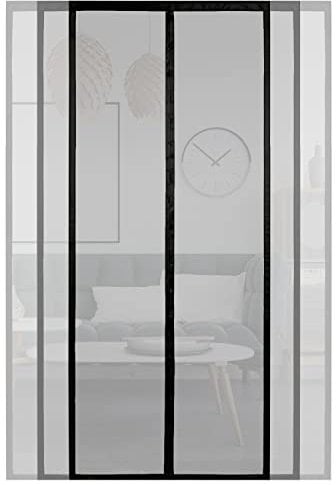 ARCOL Zanzariera Magnetica per porte Regolabile in Larghezza - Tenda Zanzariera Porta Finestra con Fettucce a Strappo, Zanzariera magnetica porta finestra accorciabile (155x220 cm, Nero)