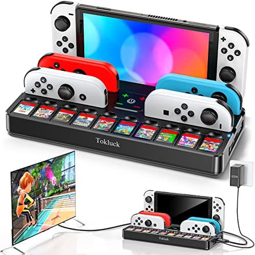 Tokluck TV Dock, Compatible avec Nintendo Switch/Switch OLED, Chargeur avec Adaptateur 4K HDMI, Support de Switch et Accessoire avec 10 Emplacements de Jeu