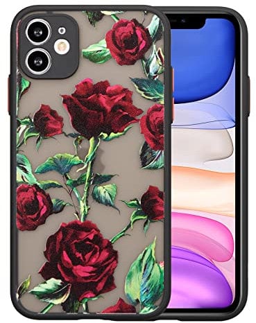 XIZYO Case for iPhone 11, Frosted Translucent Rose Floral Flower Pattern Shockproof Cover, Soft TPU Bumper Protective Phone Case, Red