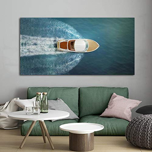 Zhadongli Art Leinwandbilder und Drucke Schiff Boot auf dem Meer Sonnenuntergang Bilder Wandkunst für Wohnzimmer Dekorative Malerei 80 x 160 cm (31 x 63 Zoll) mit Rahmen