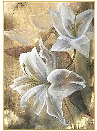Acrylbilder Auf Leinwand Handgemalt, Vintage Weiße Blühende Lilie Blume Pflanze Abstrakte Kunstwerke Rahmenlose Original Handgemalte Ölgemälde Auf Leinwand Wandkunst Für Wohnzimmer Schlafzimme