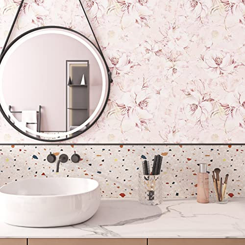 ReWallpaper Selbstklebende Tapete Blumen Hell Tapete Schlafzimmer Blumentapete 44.5cm X 3m Tapete Rosa Fototapete Kinderzimmer Mädchen Floral Klebefolie Möbel Muster Vintage Wand Tapeten Wohnzimmer