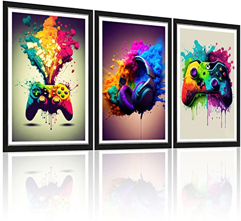 Dekorative Wandkunst für Spielzimmer, Farb-Videospiel-Griff, Kopfhörer, Graffiti-Thema, Poster, Neonlicht, Poster, Druck, Bild, Kinder, Jugendliche, Kunstspielmaschine, Jungen, Schlafzimmer, Zuhause,