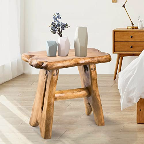 HOEGMST Holz-Tritthocker, einzigartiges Design, Live-Edge-Holzhocker, Freeform, natürlicher Pflanzenständer für Garten, Hof, Wohnzimmer, Schlafzimmer
