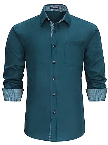 HISDERN - Camicia da uomo formale, per il tempo libero, a maniche lunghe, in cotone, classica, vestibilità regolare