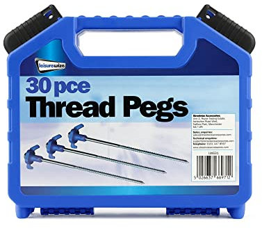 Leisurewize - Heavy Duty Outdoor 30-Piece Peg Set | Thread Peg, Hard Ground, Pile Driver Pegs | Tent Gazeebo Tarps Marquee Awning Pegs | Handy Storage Box | Rust Proof (Threaded)