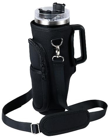 KINBOM Water Bottle Carrier Bag for Stanley 40oz Tumbler, Adjustable Strap, Black