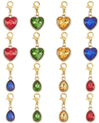 PH PandaHall 16 Stück Herzanhänger Charms Tropfenförmige Anhänger Aus Glas Maschenmarkierer Ansteckbare Charms Mit Karabinerverschlüssen Verriegelbare Strickmarker Zum Weben Nähen Schmuck