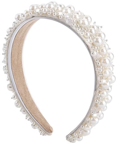 Haarreif Perlen Damen Breit Weißes Perlen Haarreif Weiß Braut Stirnband Kunstperlen Kopfschmuck Hochzeit Haarschmuck für Frauen Weißer Haarreifen Perlen Mädchen