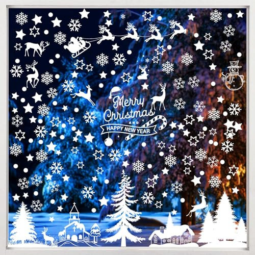 KIKISML Pegatinas para Ventanas de Navidad - Copo de Nieve, Reno, Papá Noel, Árbol, Estrellas - Decoración para Escuela, Hogar, Oficina, Fiesta - Suministros Festivos