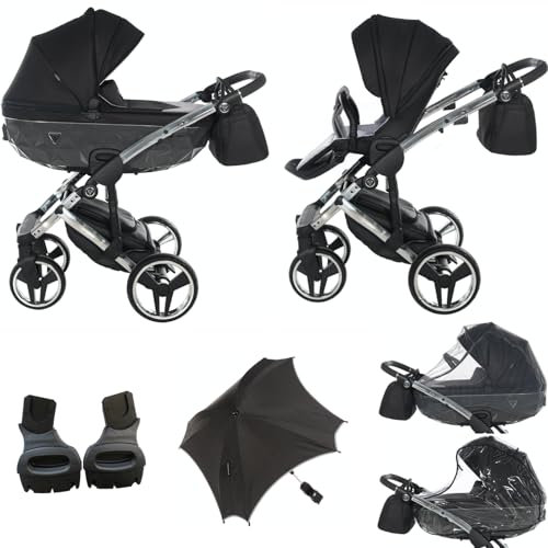 Neuheit! Original Junama Diamond S Line V3 Modulare Systeme Kombikinderwagen 2in1 + Original Adapter Exclusive Prams (01 schwarz - grau)