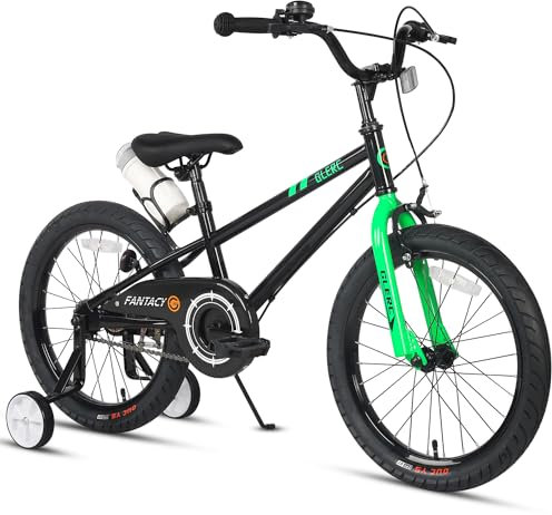 Glerc Kinderfahrrad 18 Zoll Fahrrad mit Stützrädern & Flaschenhalter für 6 7 8 9 10 Jahre alte Jungen und Mädchen, Schwarz