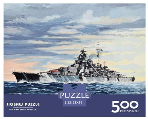 Puzzles 500 Teile Deutsches Schlachtschiff Bismarck Quadratische Puzzles für Erwachsene und Kinder, Militärbegeisterte Holzpuzzles Anspruchsvolle Spielpuzzles 500 Stück (52 x 38 cm)
